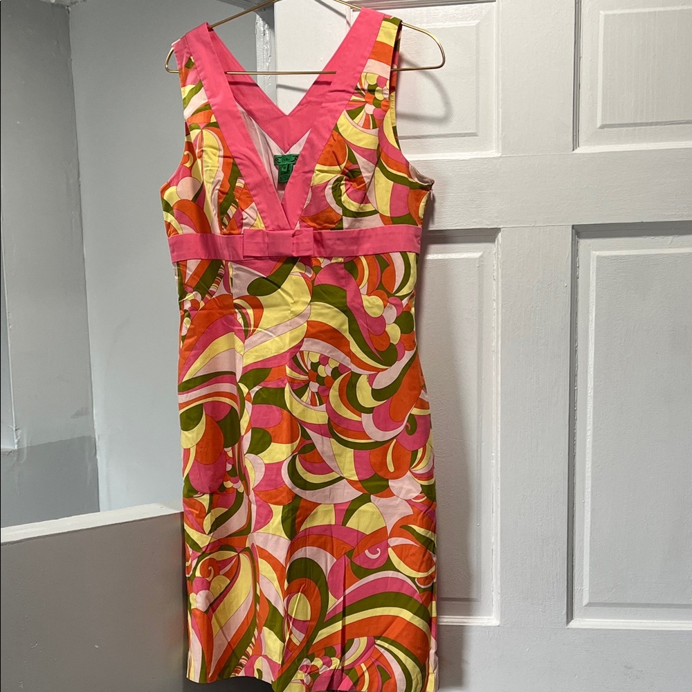 TIBI sleeveless shift dress colorful retro pattern Knee Length Size 10